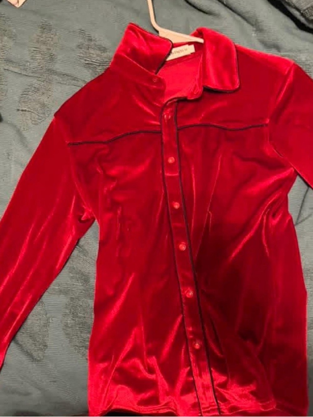 Ranch Dressn Red velvet pullover rodeo shirt with RD jeans